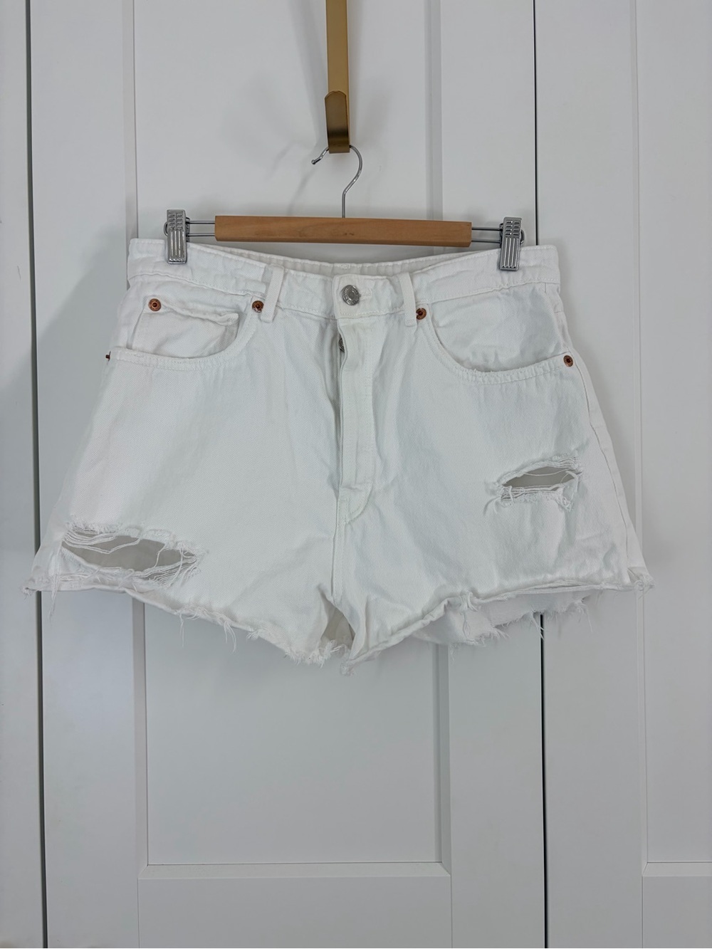 Zara White Distressed Denim Jean Shorts | 12